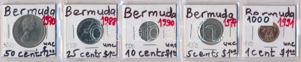 Bermuda 1970. 50c + 1977. 5c + 1988. 25c + 1990. 10c + 1991. 1c T:1,1-,2 Bermuda 1970. 50 Cents + 1977. 5 Cents + 1988. 25 Cents + 1990. 10 Cents + 1991. 1 Cent C:UNC,AU,XF