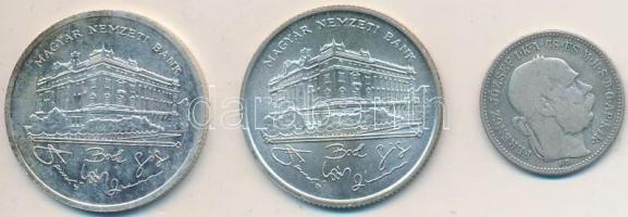 1893. 1K Ag "Ferenc József" + 1992-1993. 200Ft Ag "MNB" (2x) T:3,2 oxidáció