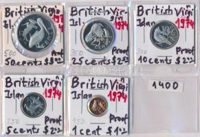 Brit Vrigin-szigetek 1974. 1c + 5c + 10c + 25c + 50c T:PP British Virgin Islands 1974. 1 Cent + 5 Cents + 10 Cents + 25 Cents + 50 Cents C:PP