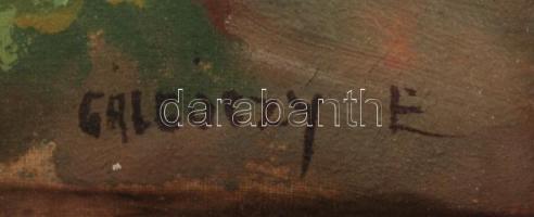 Galgóczy Endre (?-?): Este családi körben, olaj, vászon, üvegezett díszes fa keretben, 32,5×43,5 cm