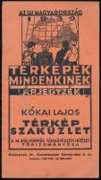 1939 "Az új Magyarország, Térképek mindenkinek", Kókai Lajos, a M. Kir. Honvéd Térképészeti Intézet Főbizományos térképszaküzletének árjegyzéke, 19p