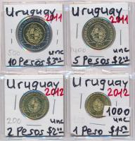 Uruguay 2011. 1P + 5P + 10P + 2012. 2P T:1,1-
Uruguay 2011. 1 Peso + 5 Pesos + 10 Pesos + 2012. 2 Pe...