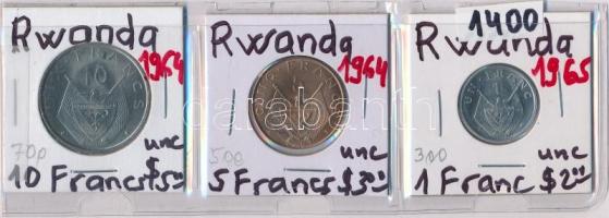 Ruanda 1964. 5Fr + 10Fr + 1965. 1Fr T:1,1- Rwanda 1964. 5 Francs + 10 Francs + 1965. 1 Franc C:UNC,AU