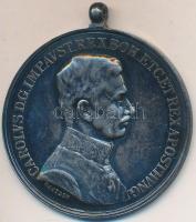 1917. "Károly Ezüst Vitézségi Érem I. osztálya" fémjel nélküli ezüst kitüntetés mellszalag...
