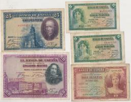 Spanyolország 1925-1935. 5P-100P 13db bankjegy T:vegyes
Spain 1925-1935. 5 Pesetas - 100 Pesetas 13p...