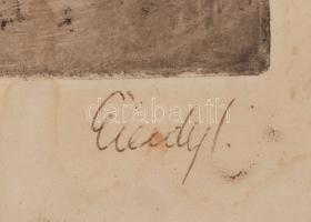 Élesdy István (1912-1987): Udvar. Rézkarc, papír, jelzett, 28×39 cm