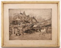 Élesdy István (1912-1987): Udvar. Rézkarc, papír, jelzett, 28×39 cm