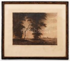 Paulovits Pál (1892-1975): Keresztútnál. Rézkarc, papír, jelzett, 25×35 cm