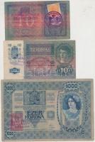 1902. 1000K + 1904. 10K + 1915. 10K mindhárom szerb bélyegzéssel, kettő szerb bélyegekkel is T:III,III-