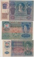1913. 20K + 1914. 50K + 1915. 10K mindhárom horvát felülbélyegzéssel és bélyegekkel T:III,III-