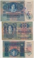 1913. 20K + 1914. 50K + 1915. 10K mindhárom horvát felülbélyegzéssel és bélyegekkel T:III,III-