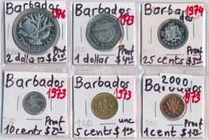 Barbados 1973. 1c + 5c + 10c + 1$ + 1974. 25c + 1976. 2$ T:1,1-,PP Barbados 1973. 1 Cent + 5 Cents + 10 Cents + 1 Dollar + 1974. 25 Cents + 1976. 2 Dollars C:UNC,AU,PP