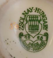 Zsolnay virágmintás porcelán mini váza, kézzel festett, hibátlan, jelzett, m: 8 cm