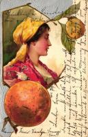 Lady, fruit, Emb. litho, Hölgy, Emb. litho