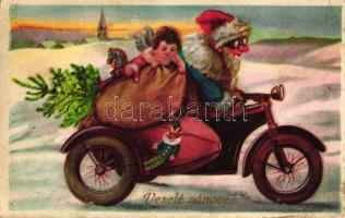 Christmas, Santa Claus on motorbike (fl)