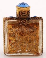 Réz filigrán díszítéses Nadja csehszlovák parfümös üvegcse szintetikus kő berakásokkal, saját dobozá...