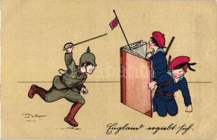 Wohlfahrts-Postkarte 'Kinderhort', German-British children battle, litho