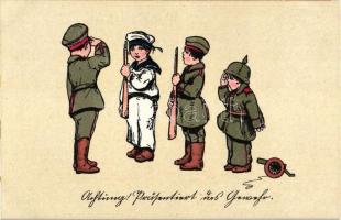 Wohlfahrts-Postkarte &#039;Kinderhort&#039;, German children military, navy, litho