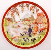 Japán porcelán süteményes tál 6 db kistányérral, kopásnyomokkal, jelzett