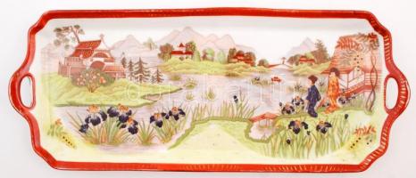 Japán porcelán süteményes tál 6 db kistányérral, kopásnyomokkal, jelzett