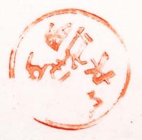 Japán porcelán süteményes tál 6 db kistányérral, kopásnyomokkal, jelzett