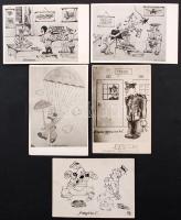 Katonai karikatúrák Martinovits, Barta jelzéssel 5 db, részben képeslapként elküldve / Military caricatures