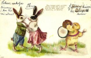 Easter, rabbits, chicken, litho (EK)