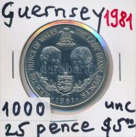 Guernsey 1981. 25P Cu-Ni Károly herceg és Lady Diana esküvője T:1- Guernsey 1981. 25 Pence Cu-Ni Wedding of Prince Charles and Lady Diana C:AU