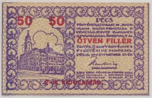 Pécs 1919. 50f házipénztár-pénztárjegy T:I