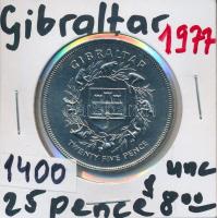 Gibraltár 1977. 25P Cu-Ni II. Erzsébet uralkodásának ezüst jubileuma T:1 Gibraltar 1977. 25 New Pence Cu-Ni Queens Silver Jubilee C:UNC