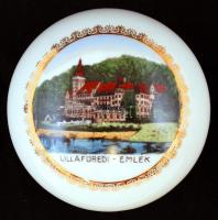 Zsolnay "Lillafüredi emlék" bonbonier, matricás, hibátlan, jelzett, d: 8,5 cm