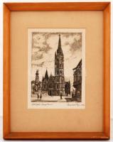 Conrad Gyula (1877-1959): Mátyás templom. Rézkarc, jelzett, paszpartuban, üvegezett keretben, 21x15c...