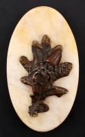 Levélen napozó szarvasbogár bronzból, alabástrom talapzaton, 19x11 cm