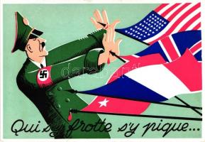 Qui sy frotte sy pique... Editions Lenoir / Adolf Hitler, WWII political propaganda