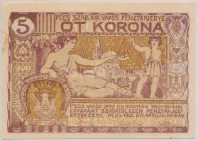 Pécs 1920. 5K pénztárjegy T:II hajtatlan, szakadás