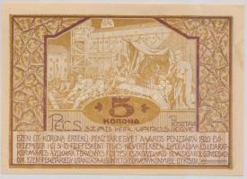 Pécs 1920. 5K pénztárjegy T:II hajtatlan, szakadás