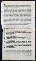 1848 március 15. A pesti városi tanács hirdetménye. Pest város közönsége nevében... A 12 ponttal. Aláírókként jegyzők között Petőfi, Vasvári, Irányi... Szakadásokkal. 38x23 cm