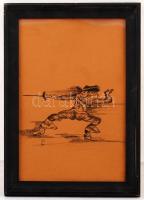 MCP jelzéssel: Muskétás, szén, papír, üvegezett fa keretben, 28,5×18 cm