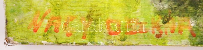 Nagy jelzéssel: Sárga kerítés. Tempera, vászon, sérült, 33×41 cm