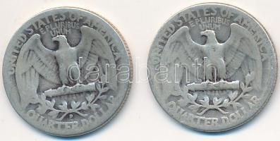 Amerikai Egyesült Államok 1940-1961D 1/4$ Ag Washington Quarter (2x) T:3 USA 1940-1961D 1/4 Dollar Ag Washington Quarter (2x) C:F