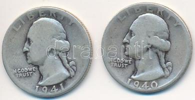 Amerikai Egyesült Államok 1940-1961D 1/4$ Ag "Washington Quarter" (2x) T:3
USA 1940-1961D ...
