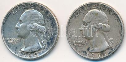 Amerikai Egyesült Államok 1964. 1/4$ Ag "Washington Quarter" (2x) T:3
USA 1964. 1/4 Dollar...