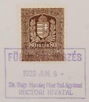 1929 Geológia doktori diploma Pázmány Péter Katolikus Egyetemről. Papír, az egyetem rektorának és a ...