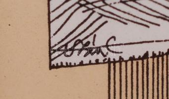 Szász Endre(1926- 2003): Nők. Nyomat, papír, jelzett a nyomaton, üvegezett keretben, 9x15 cm