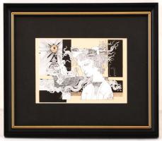 Szász Endre(1926- 2003): Nők. Nyomat, papír, jelzett a nyomaton, üvegezett keretben, 9x15 cm