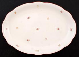 Zsolnay virág mintás tál, matricás, jelzett, kopott, 25×36 cm