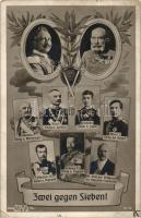 Zwei gegen Sieben; Wilhelm II, Franz Joseph, kings of Montenegro, Serbia, Japan, Belgium, Russia, England and France; K.u.K. propaganda (EK)