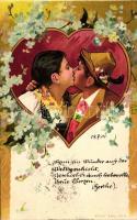 Romantic couple from Tirol, folklore, floral litho