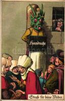 Hausdrache, Strasse für böse Weiber / Dragon House, Street for evil women, womens punishment, litho (EB)