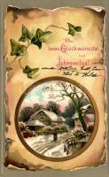 Jahreswechsel / New Year, floral Emb. greeting card, litho